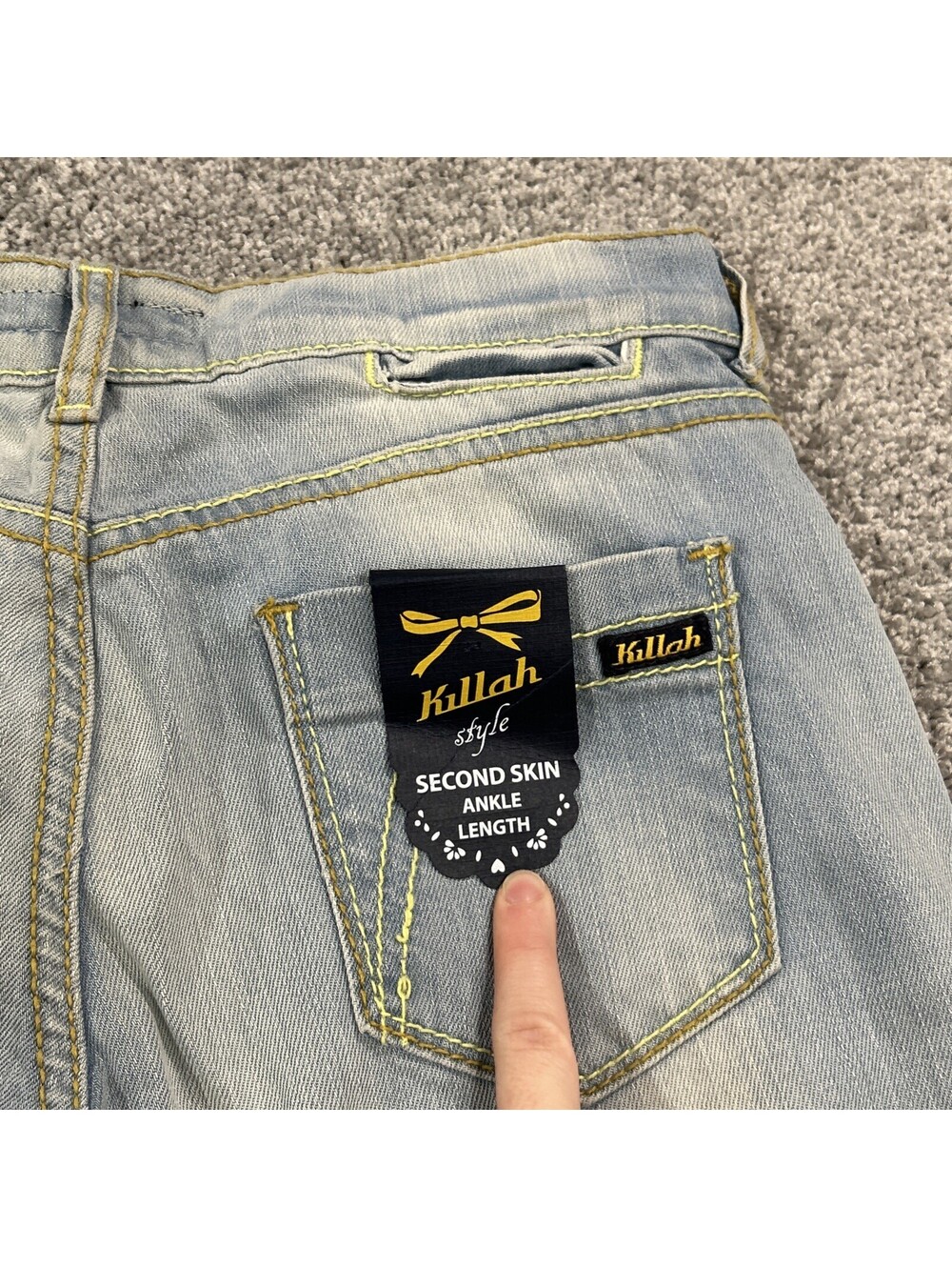 Killah Jeans Y2K Second Skin Jeans Size 26 Zipper Ankle Green Stitching - Picture 9 of 10